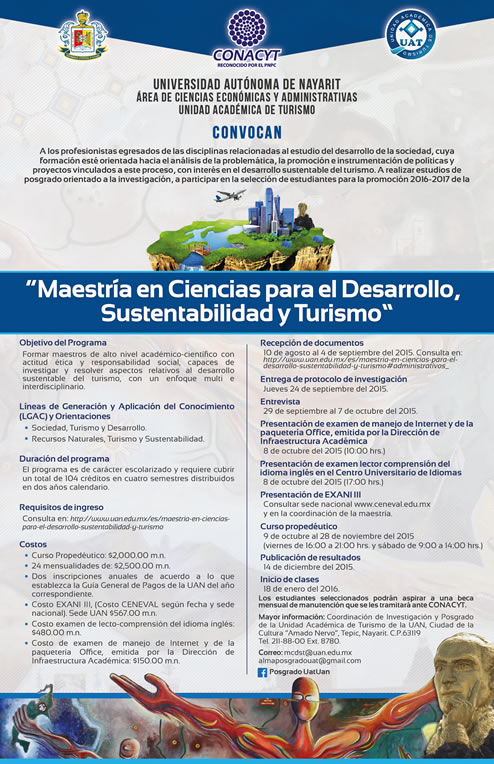 Convocatoria Maestría en Ciencias para el Desarrollo, Sustentabilidad y Turismo.