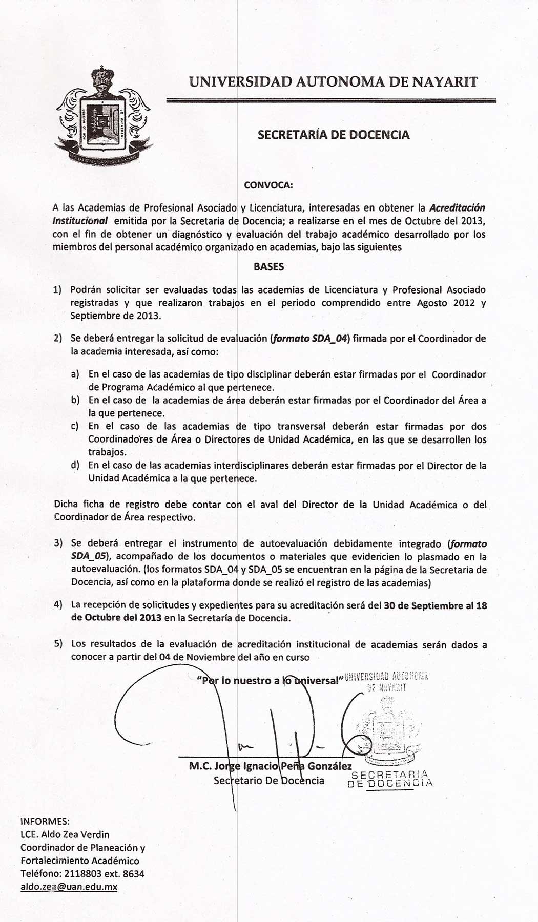 Convocatoria Evaluación de Academias registradas 2013