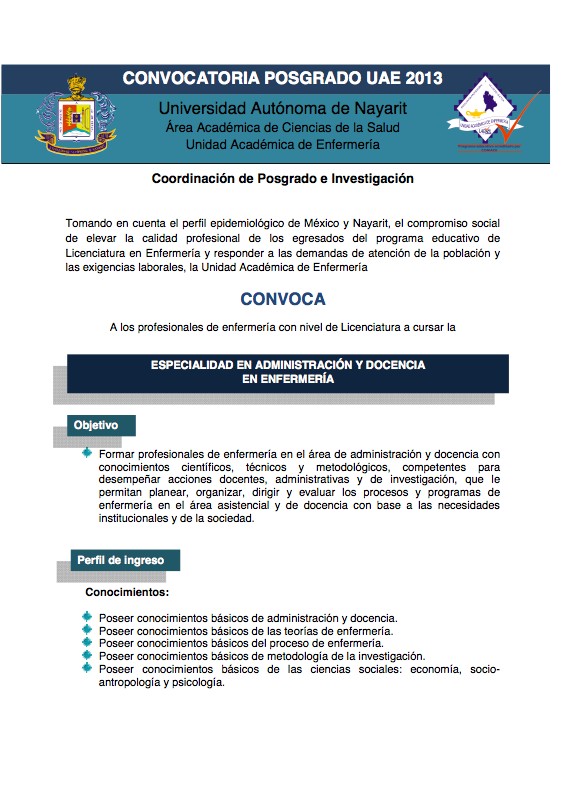 Especialidad en administración y docencia en Enfermería