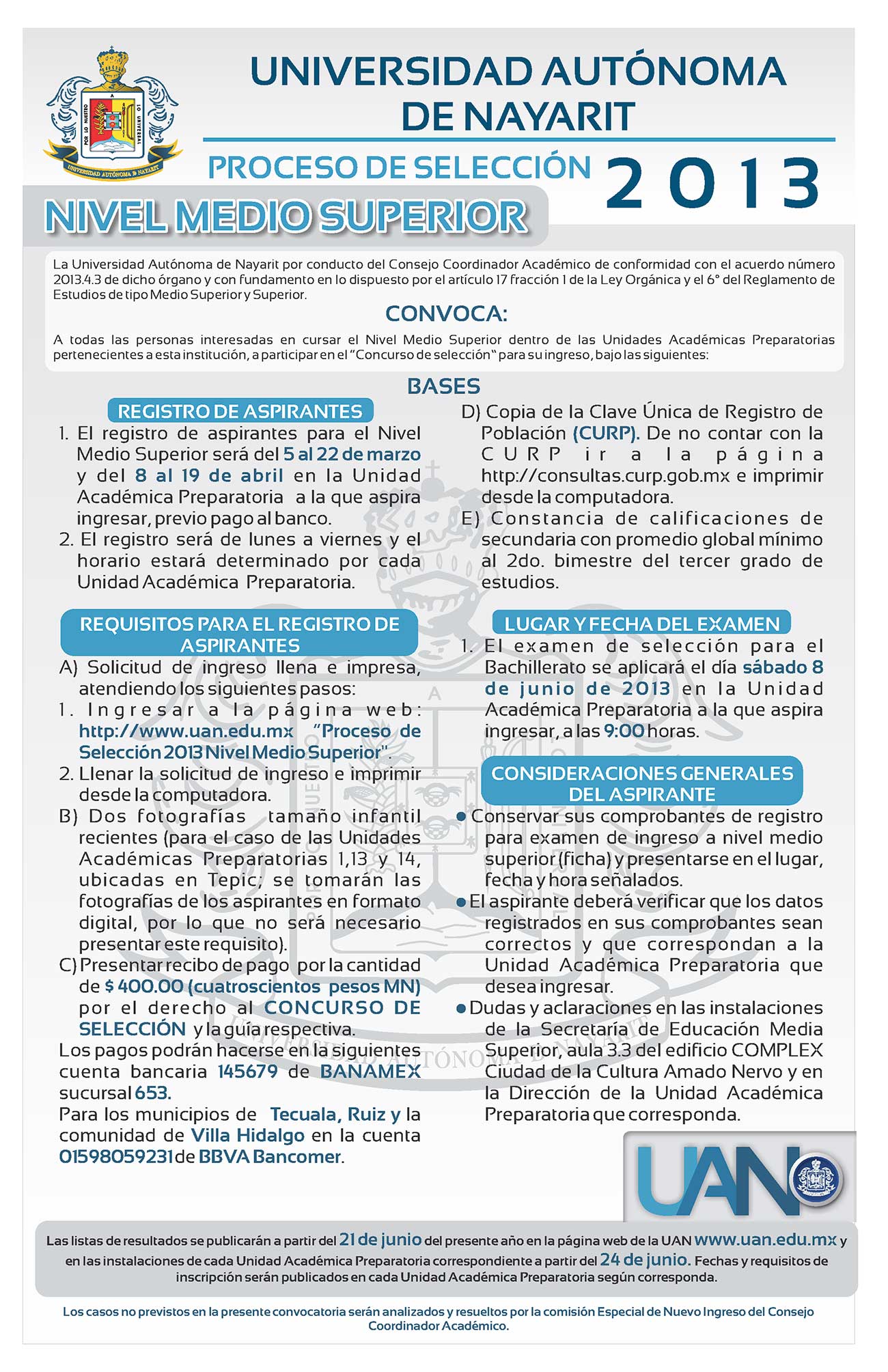 Convocatoria para el Concurso de Selección de Ingreso a nivel Media Superior