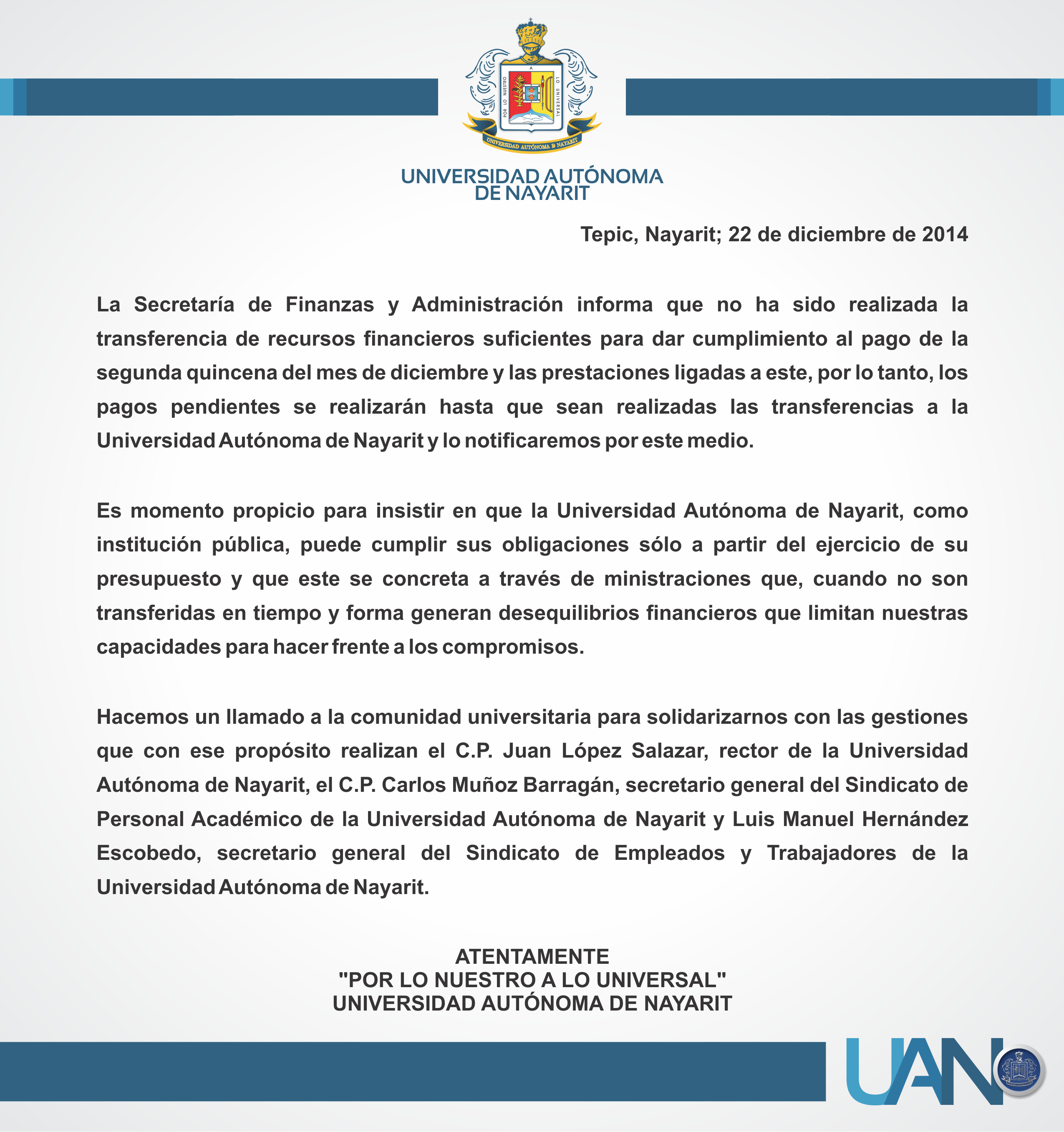 Comunicado Oficial 22 de diciembre