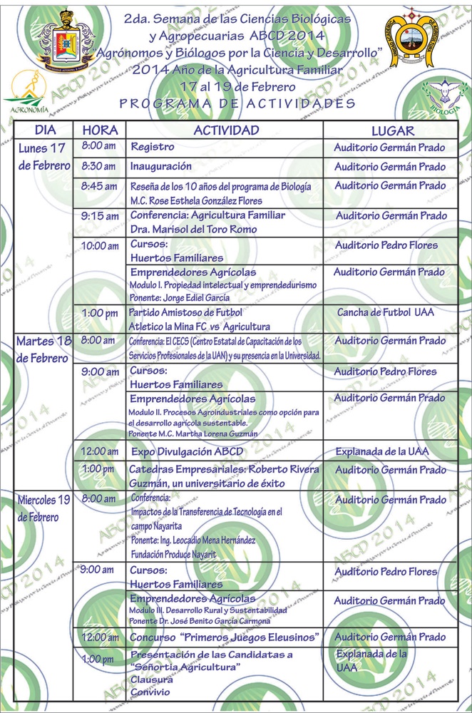 Programa de actividades día del agrónomo y biólogo