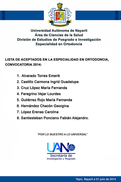 Aceptados en la Especialidad en Ortodoncia