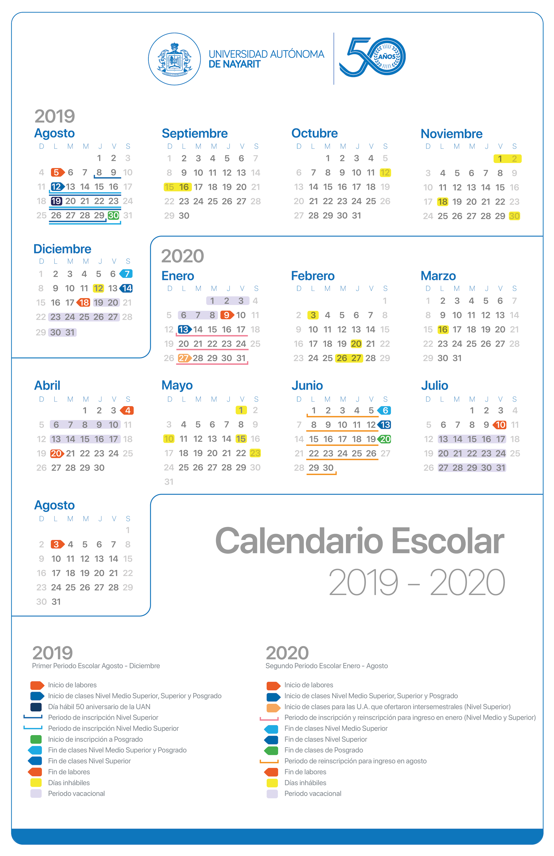 Calendario Escolar UAN 20192020 Universidad Autonoma de Nayarit
